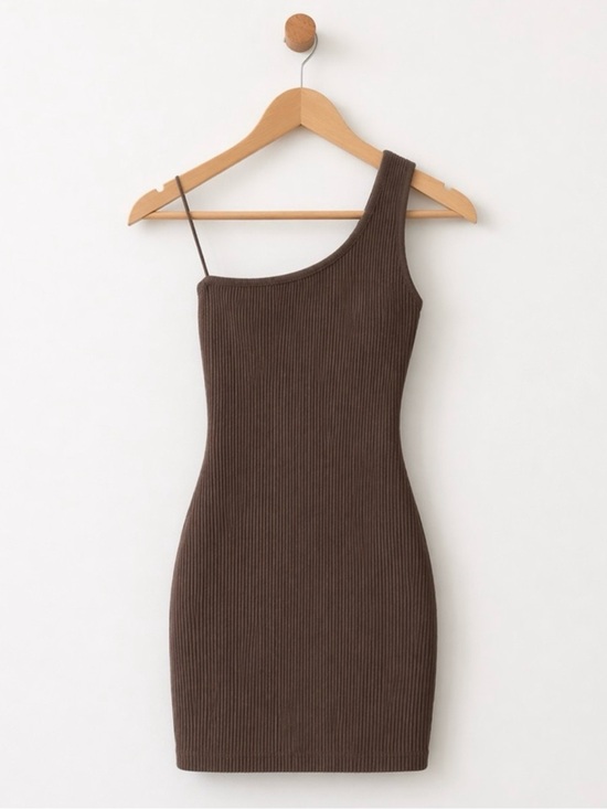 Babaton Dresses & Skirts - Babaton Sz M Sculpt Knit One-Shoulder Ribbed Dress Deep Taupe Sz Medium Aritzia